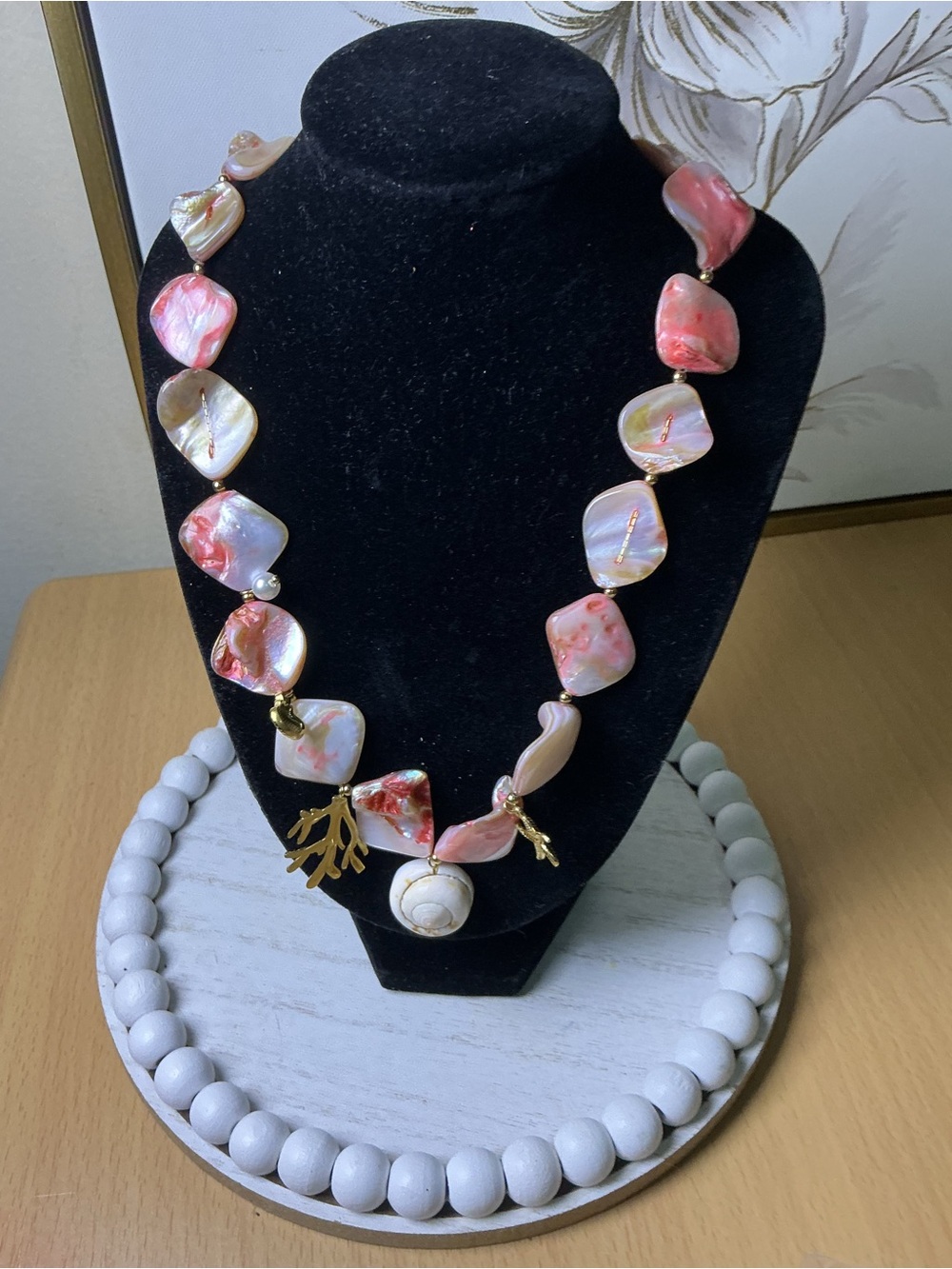 & Other Stories Pink Shell Necklace with Gold Coral Accents